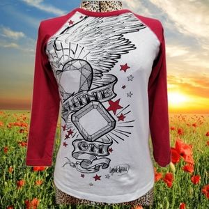 OH SNAP! IT'S Y2K VINTAGE! L.A.INK BASEBALL SLEEVE 2000S RETRO TSHIRT